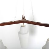 Scandinavian teak and opaline chandelier, Philips, 1960s