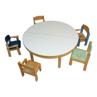 Set of 2 half moon tables and 5 chairs for the little ones