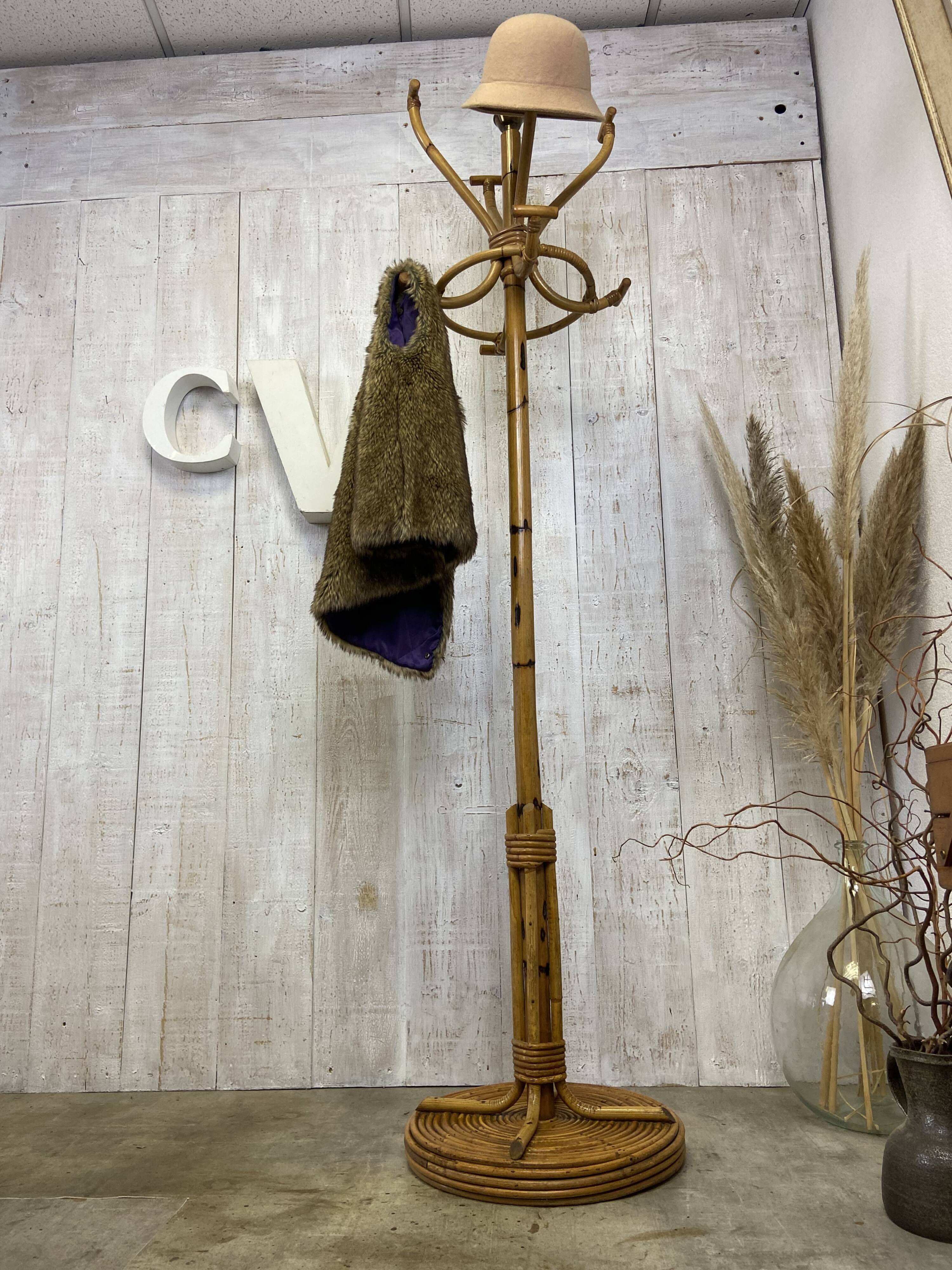 Vintage rattan coat rack