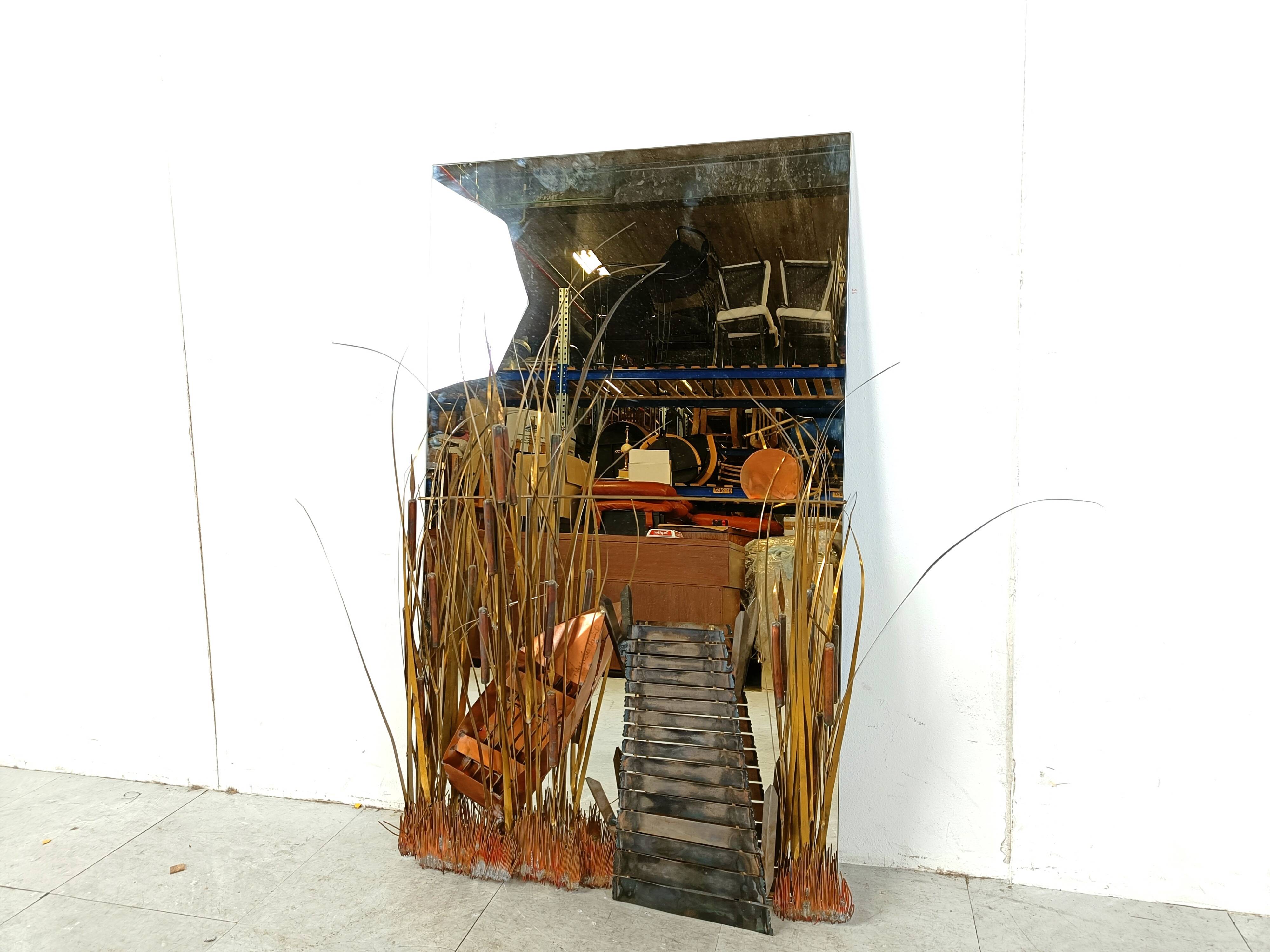 Sculpted copper mirror by Daniel D'haeseleer, 1970s