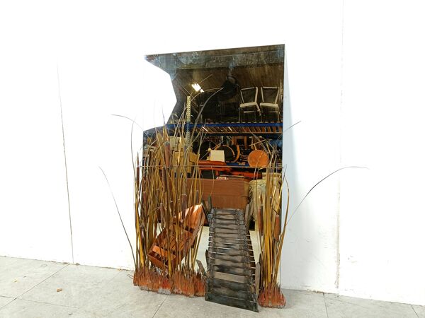 Miroir en cuivre sculpté par Daniel D'haeseleer, 1970