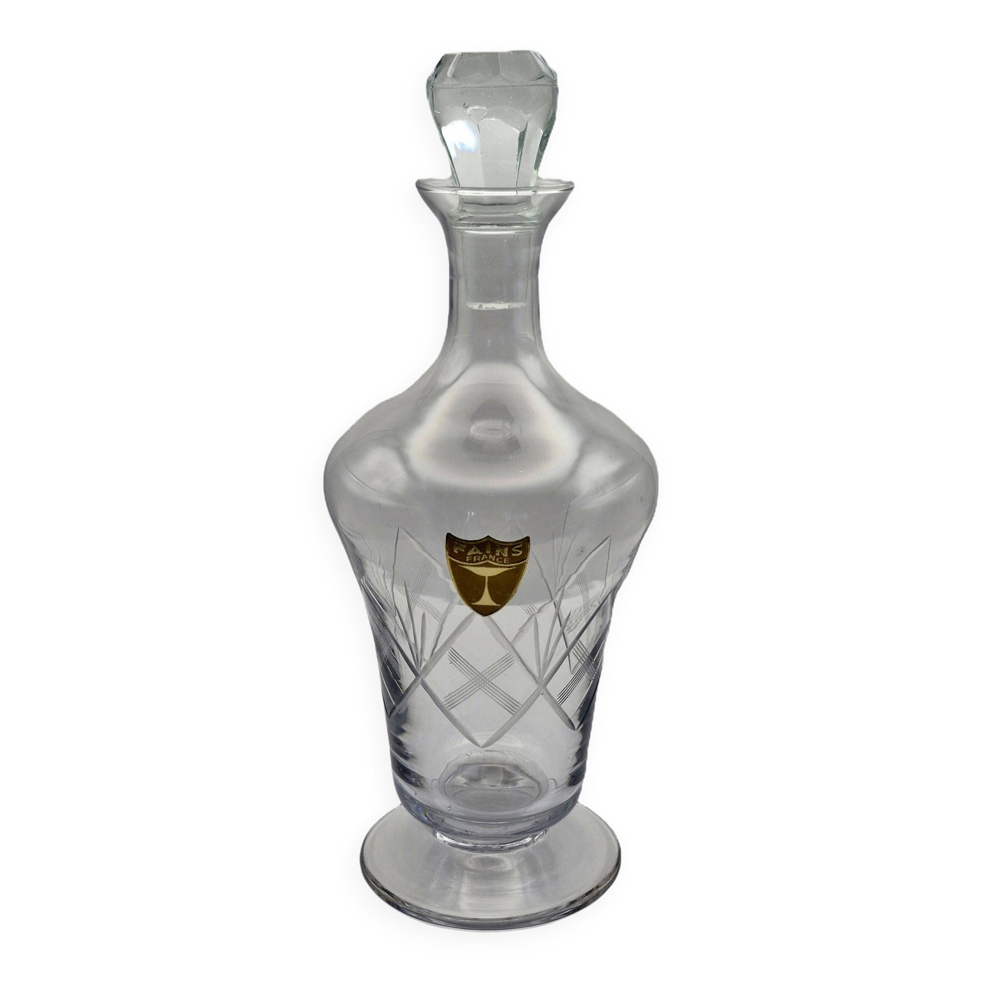 Crystal wine carafe from Fains – Original label, Original stopper