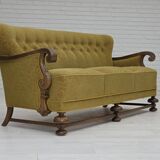 1960s, 3-seater Danish sofa, cotton/wool furniture fabric, solid oak wood.