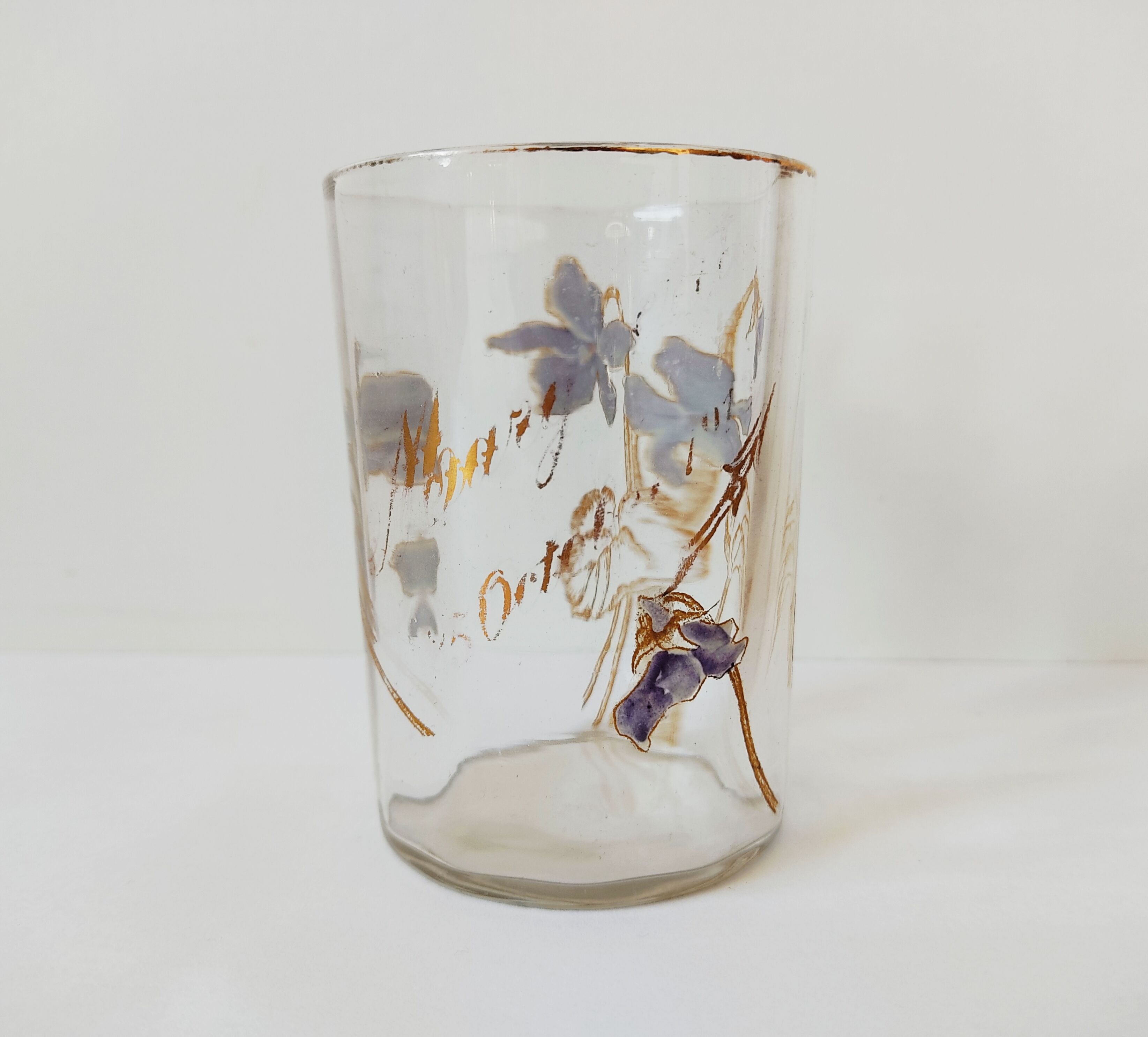 Glass 1913 with enamel flower decoration