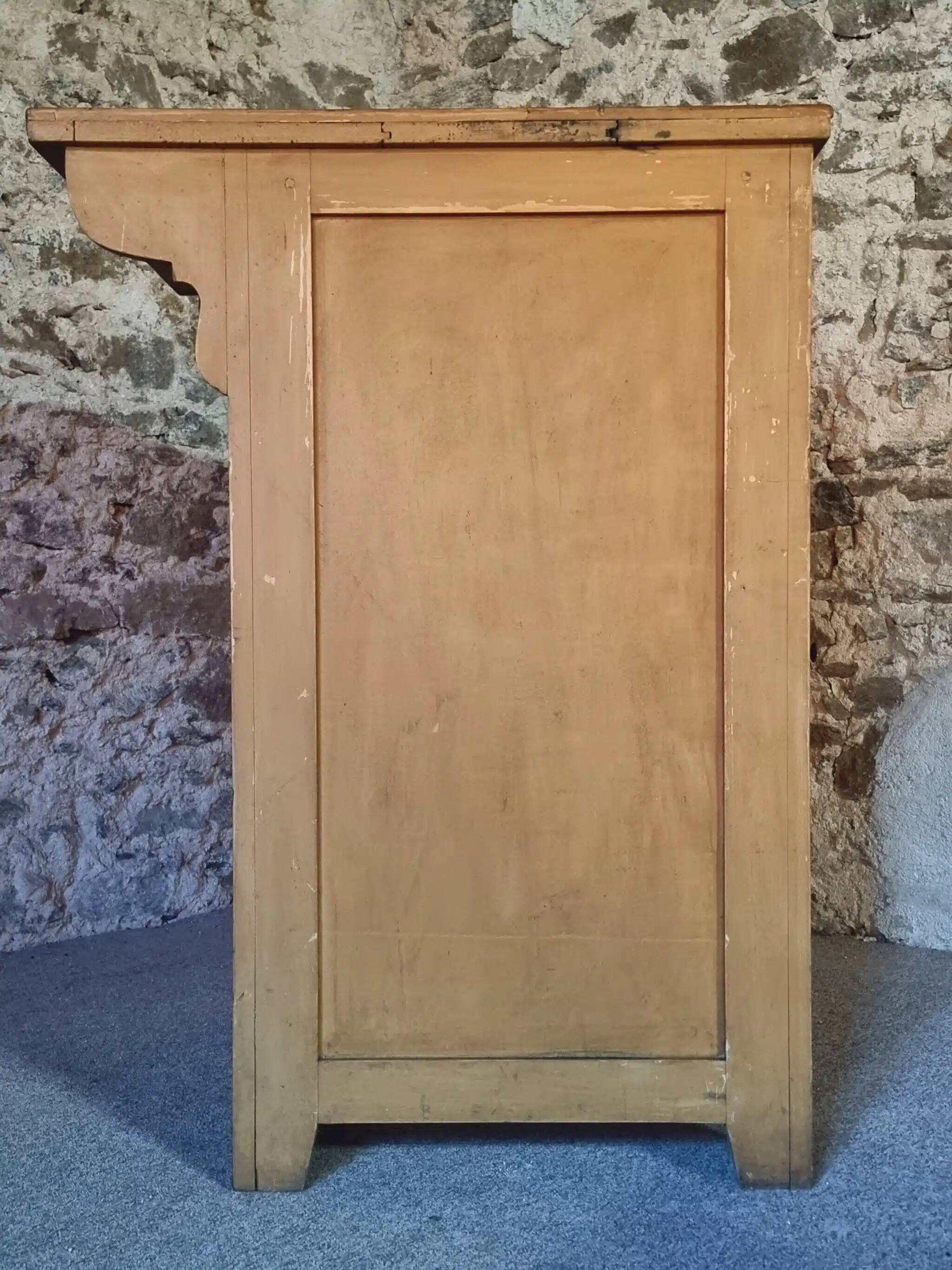 Vintage French Kitchen Work Cabinet - Rustic Painted Pine with Drawer and Cupboard (112 x 70 x 82 cm)