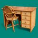 Vintage rattan and woven wicker desk 1970