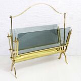 Glass and brass magazine rack, 1970s