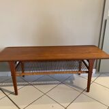 Scandinavian coffee table in teak and wicker 1960