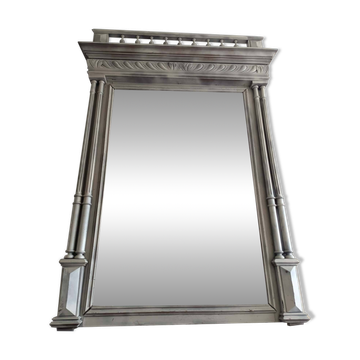 Grand miroir / trumeau en bois sculpté patiné – style ancien