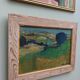 Mid-century modern "the blue tree" vintage expressionist landscape swedish oil painting