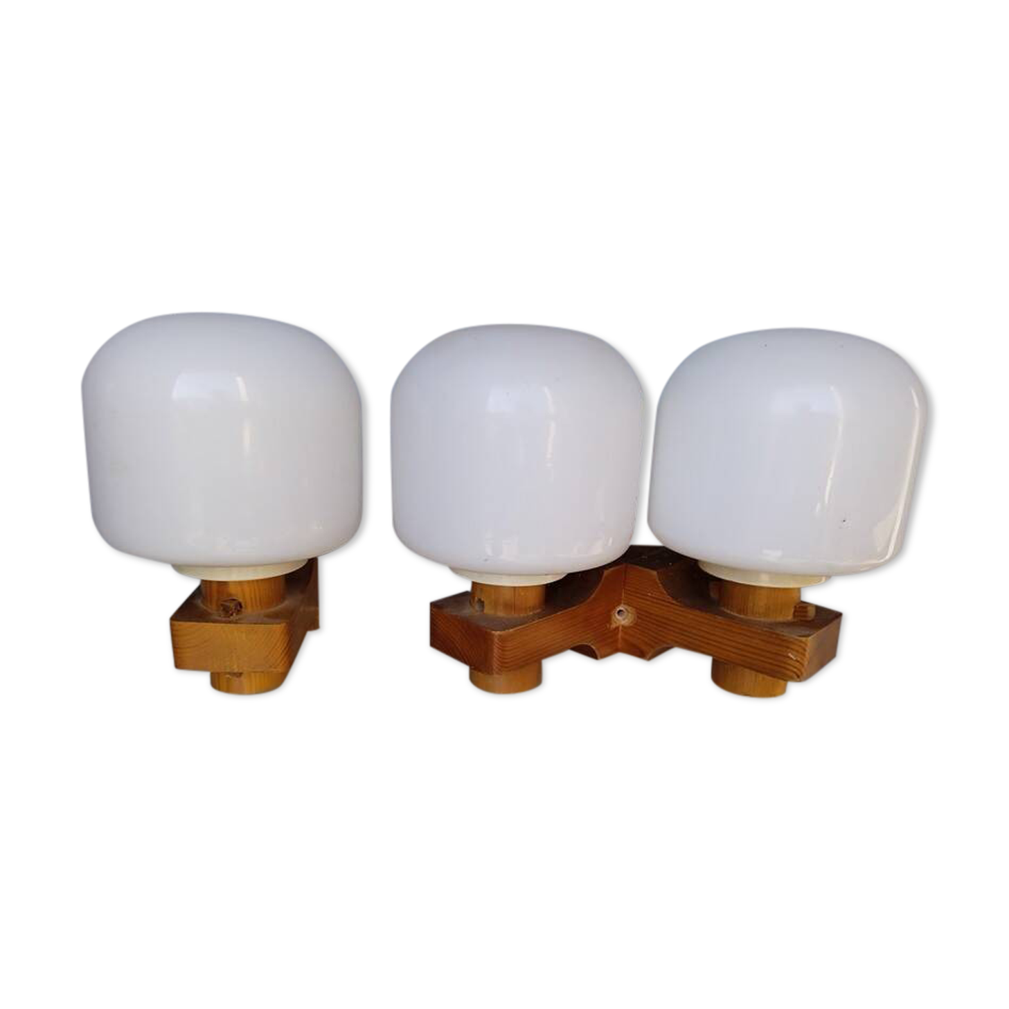 Pair of vintage 1960 wood/glass wall lights