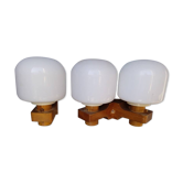 Paire d'appliques murale vintage 1960 en bois et verre