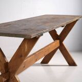 Antique solid wood table with green patina (c.1920)