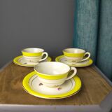 3 Gien earthenware cups and saucers decorated with flowers