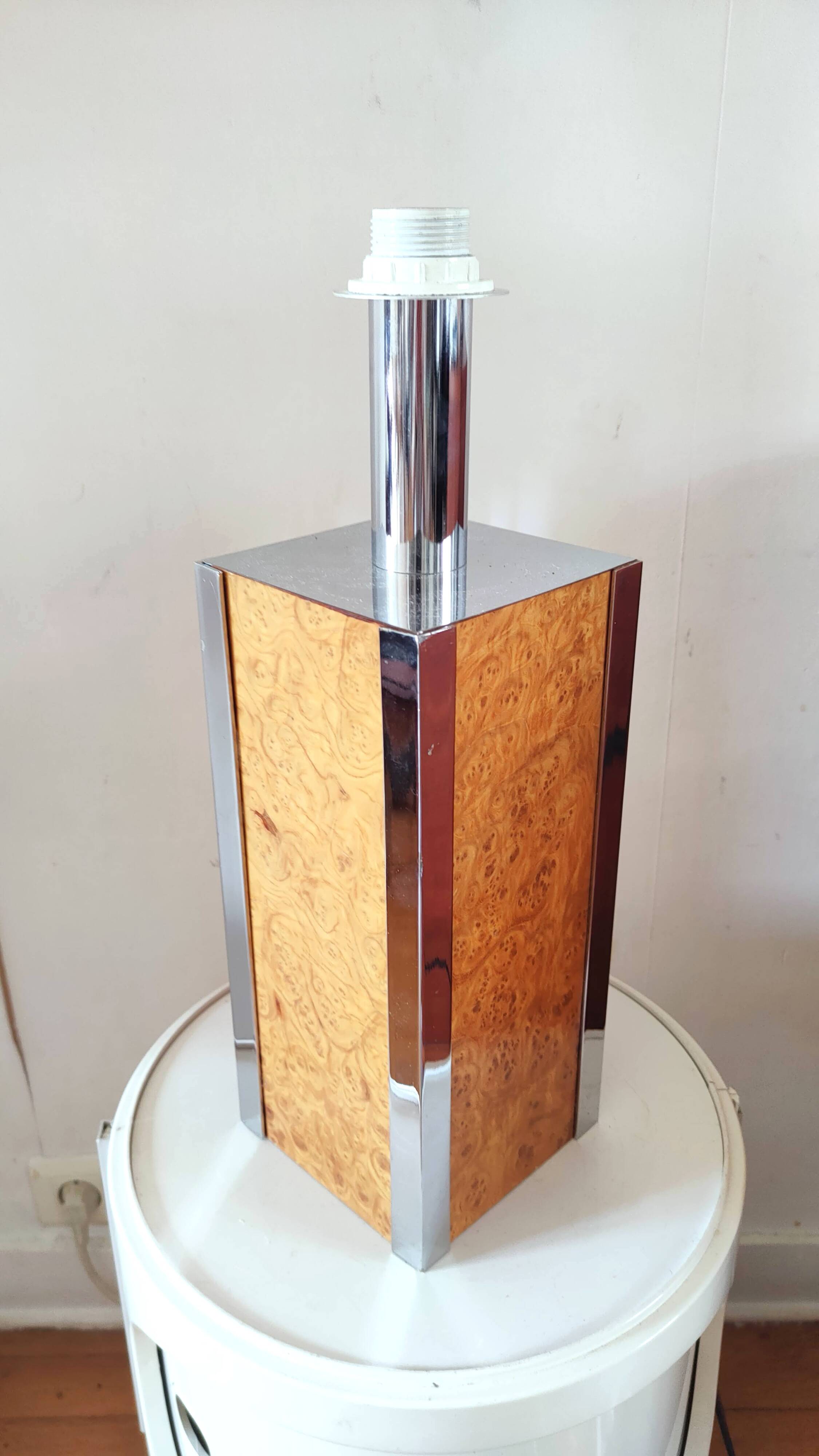 Chrome and wood lamp base, 60s-70s