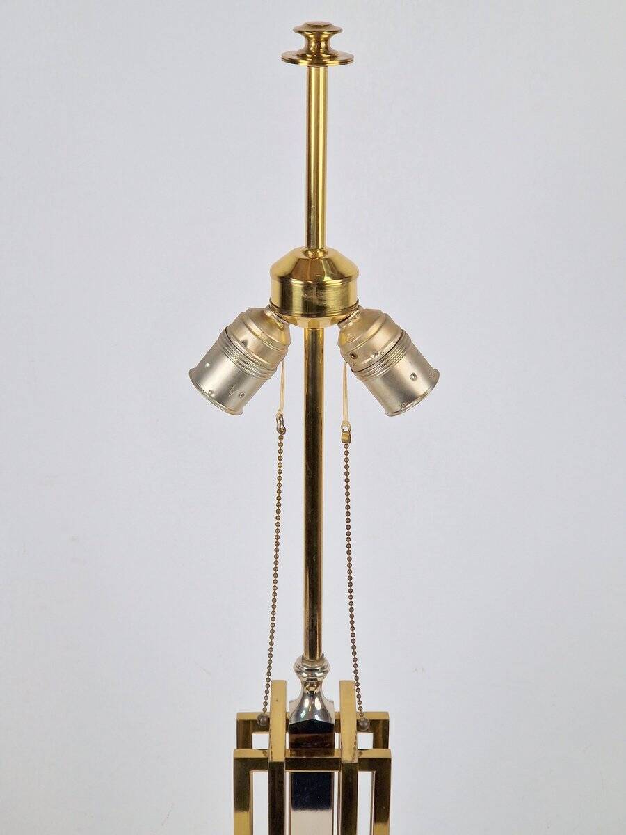 Geometric Brass and Chrome Table Lamp by Willy Daro, France, 1970