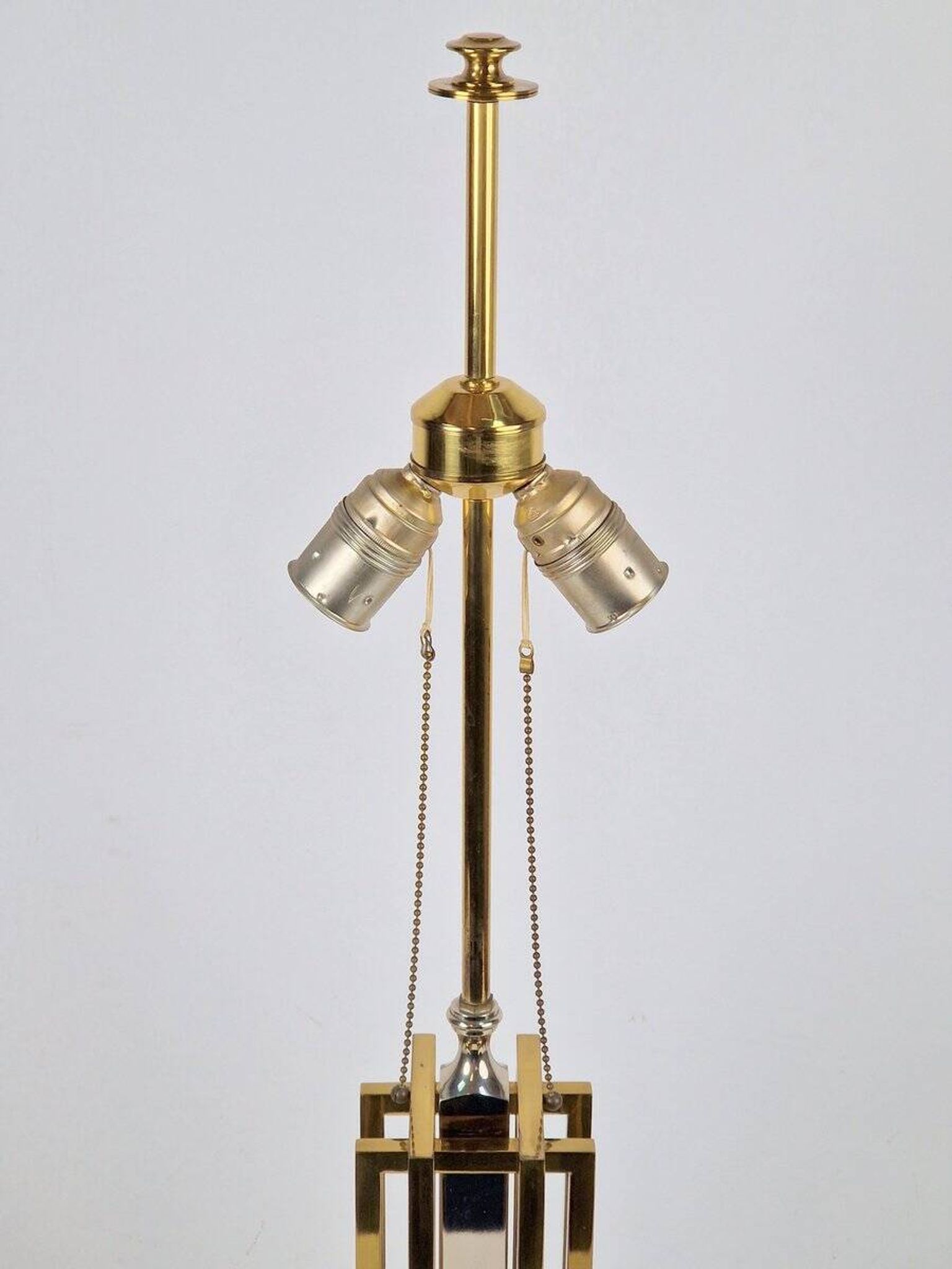 Geometric Brass and Chrome Table Lamp by Willy Daro, France, 1970