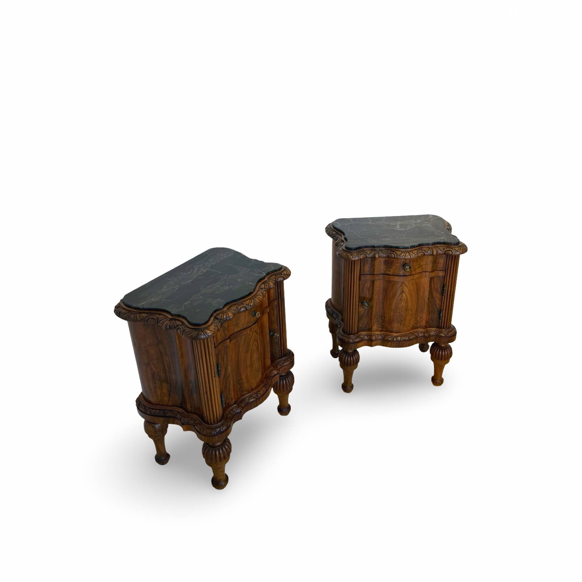 art deco walnut serpentine nightstands, 1920s