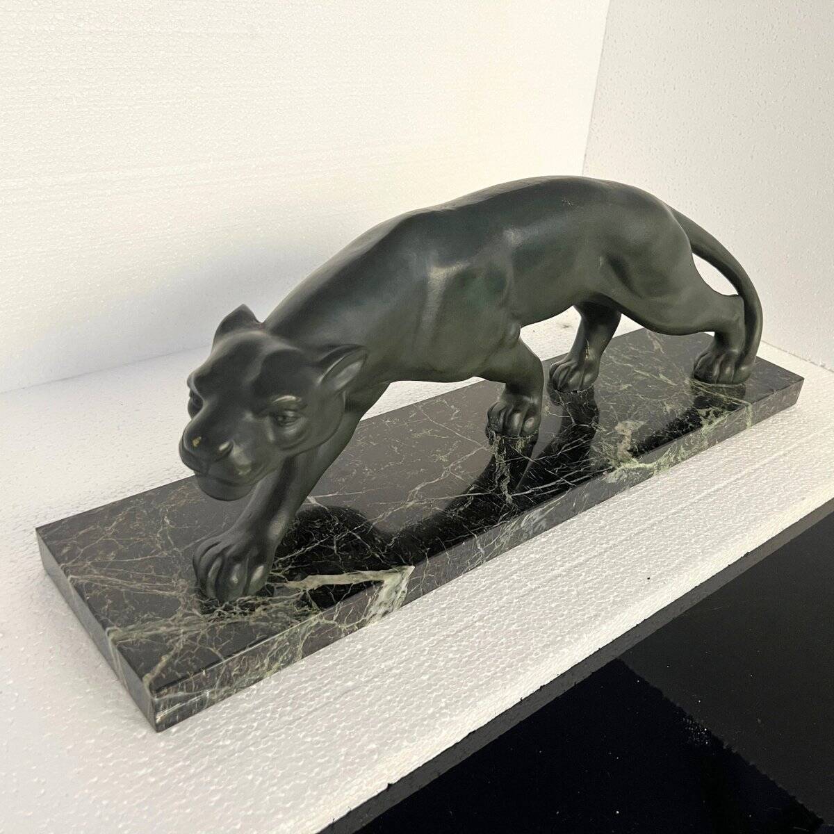 Secondo, Art Deco Panther, 1930, Bronze with Marble Base