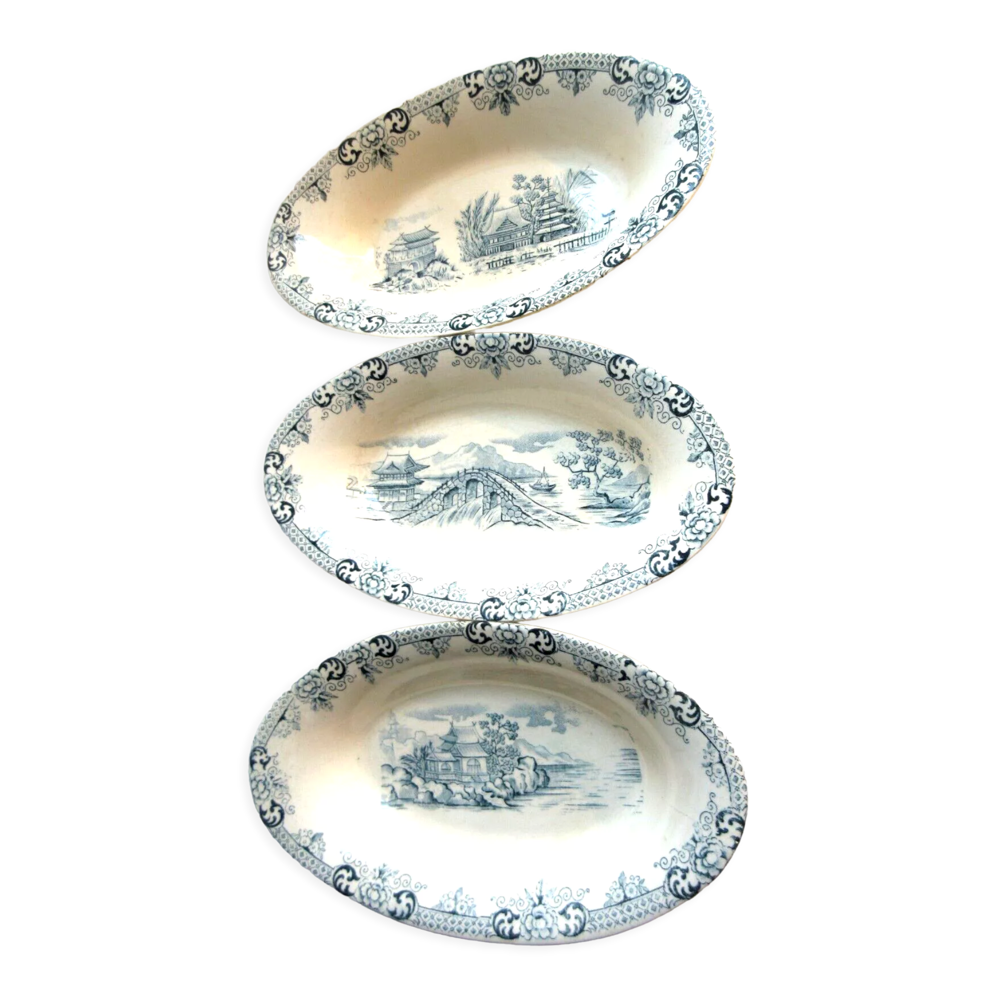 3 raviers or butter dish, iron earth gray-blue saïgon, Choisy le roi hb & cie