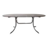 Italian oval table in tubular chromed metal and smoked glass, 1960s-70s