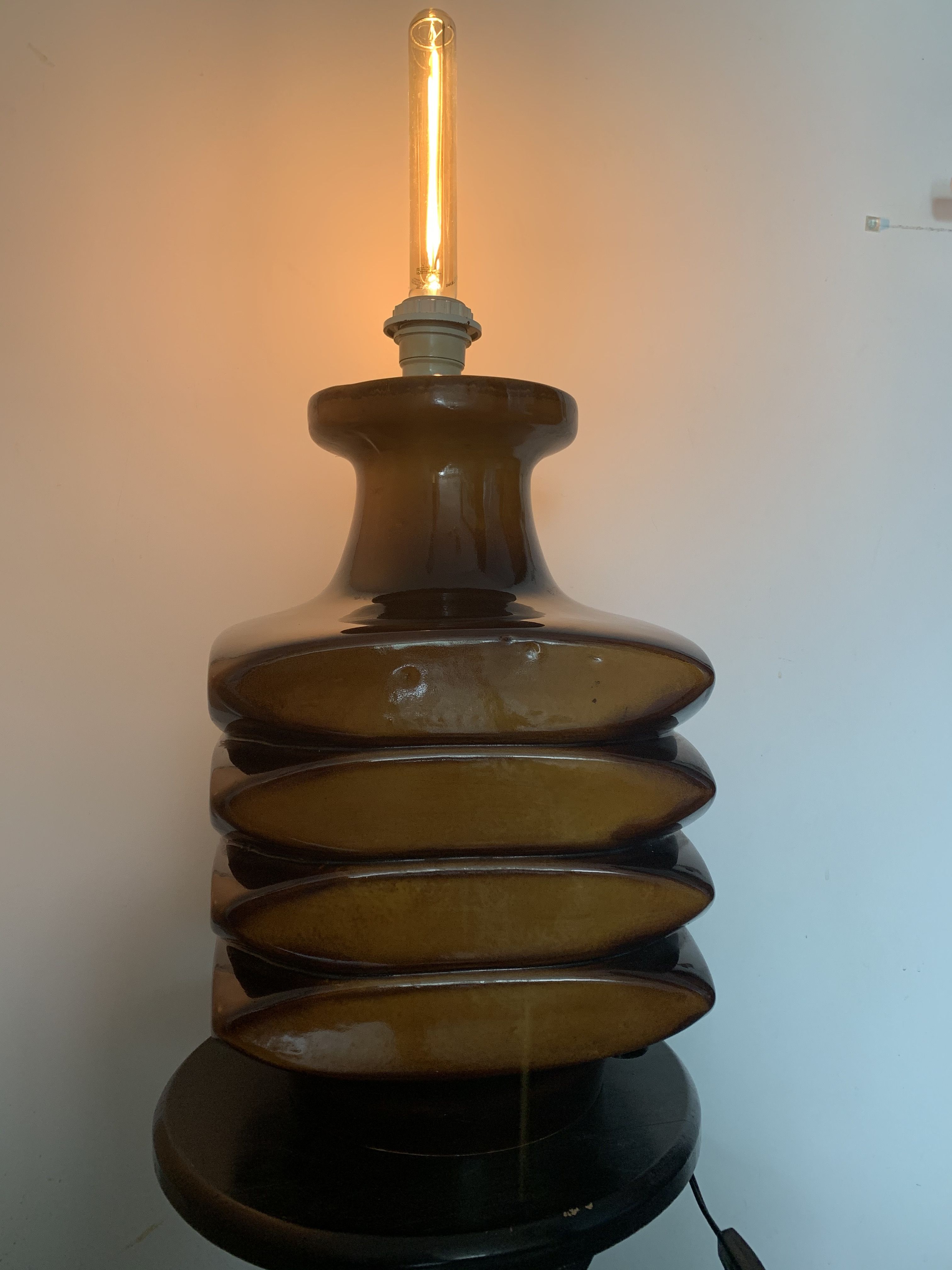 Cari Zalloni yellow brown ceramic lamp foot 1970