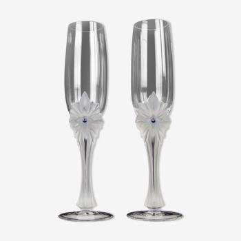 2 flûtes à champagne en cristal signé Faberge modèle "l'étoile du nord"