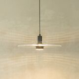 Space Age ceiling lamp by Ikea from the 1980s with two plexiglass plates and canopy made of black injection-moulded plastic.