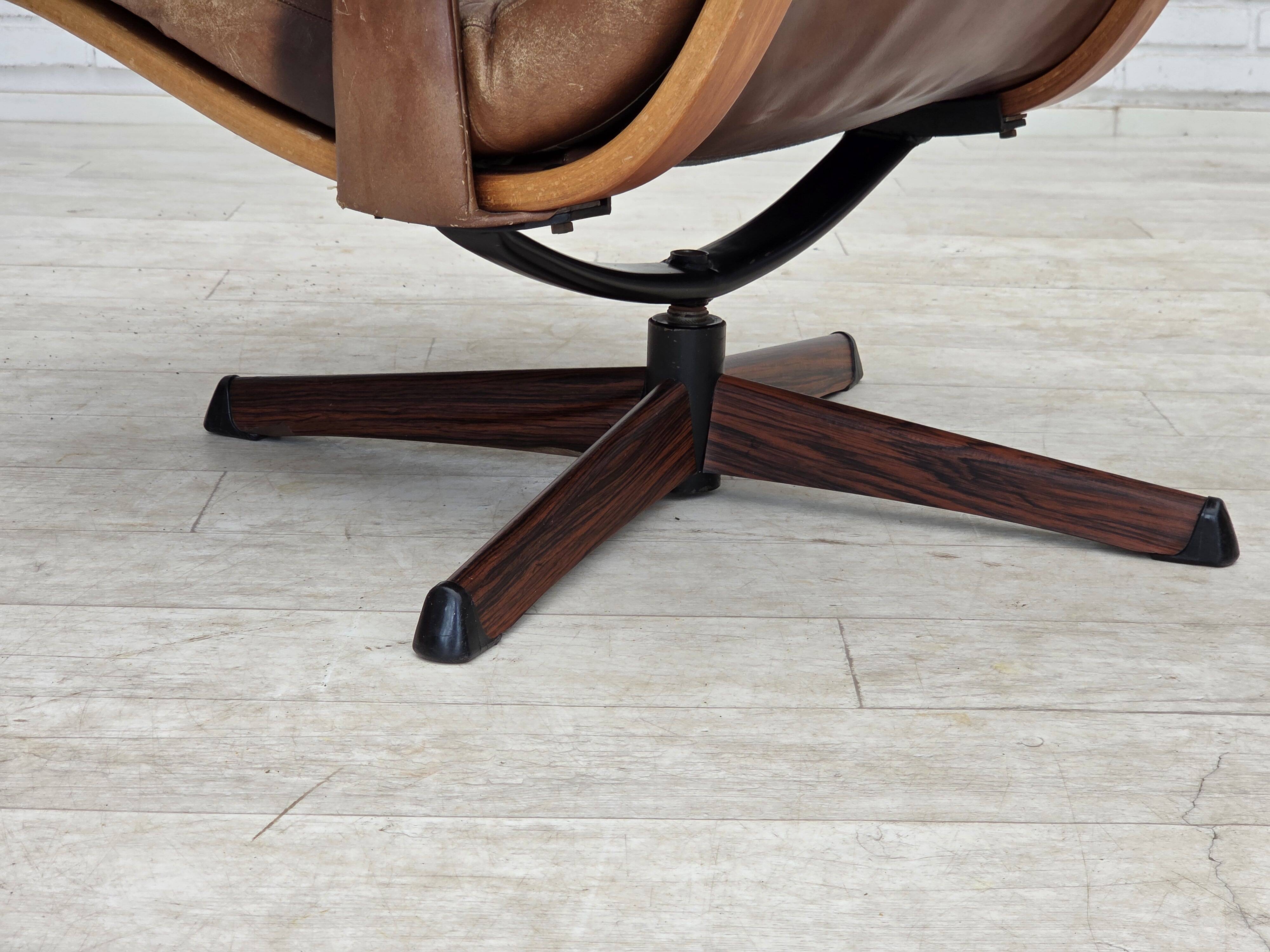 1960s, Scandinavian swivel armchair, brown furniture leather.