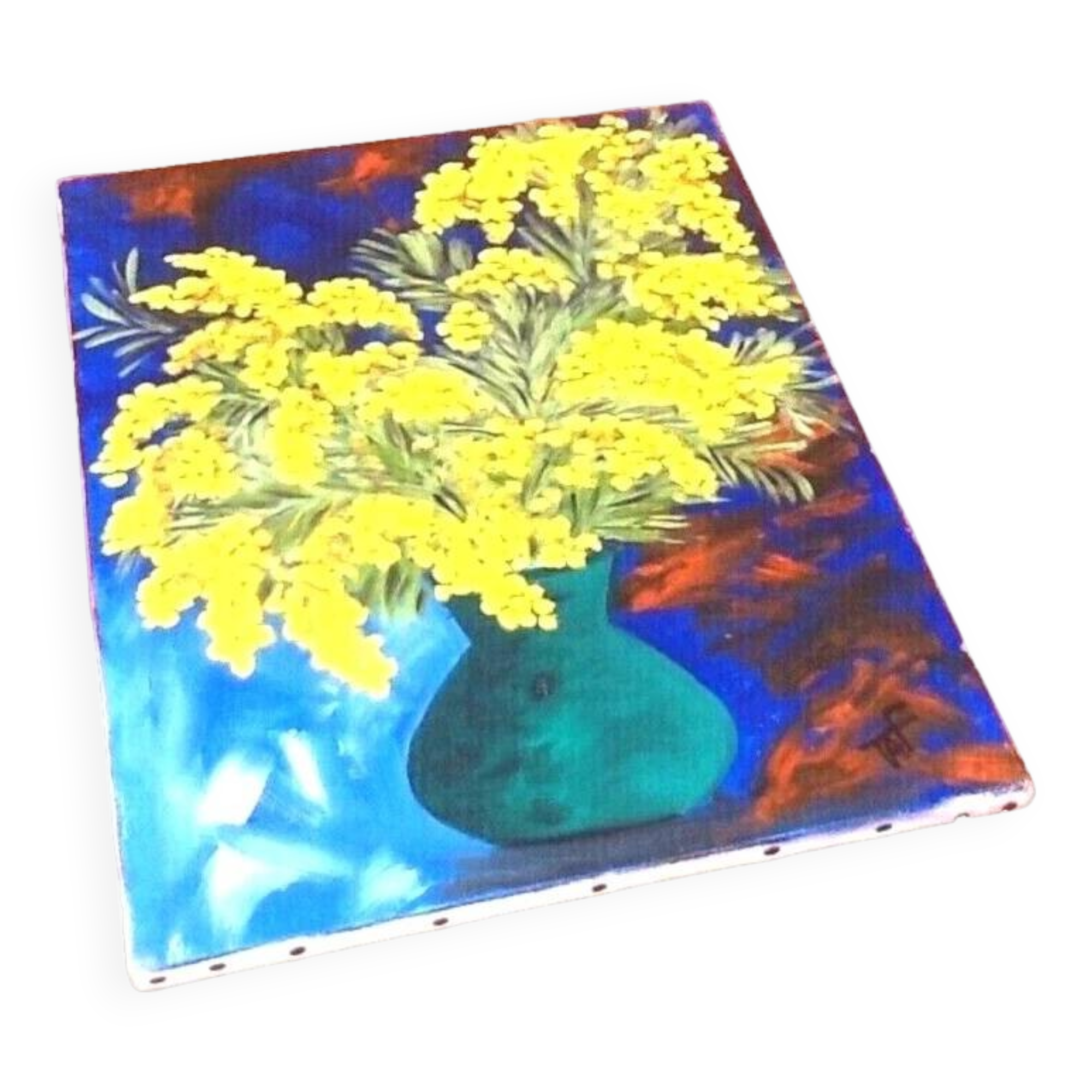Oil painting on canvas "Bouquet of mimosa" Signed TAF (Gustave Wallet)