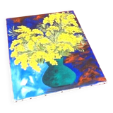 Oil painting on canvas "Bouquet of mimosa" Signed TAF (Gustave Wallet)