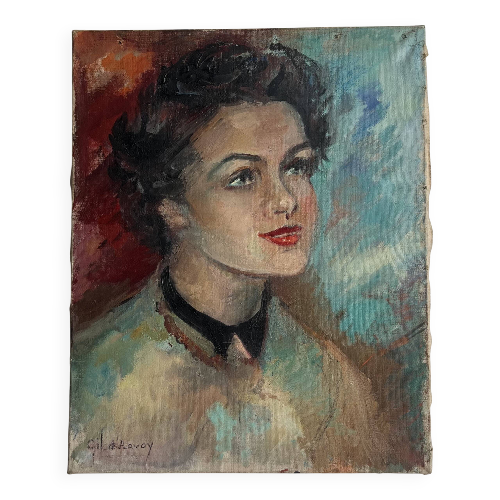 Portrait of a young woman by Gil d'Arvoy. 1950. Oil on canvas