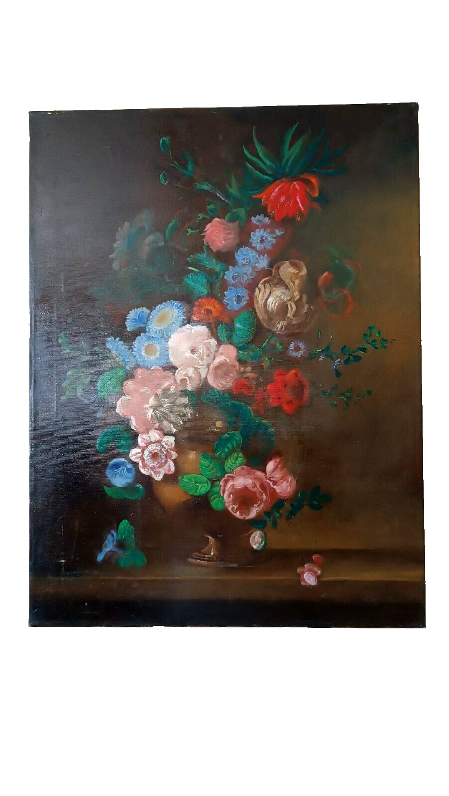 Oil painting on canvas vase with flowers 1970 signed Armandoi of flowers