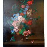 Oil painting on canvas vase with flowers 1970 signed Armandoi of flowers