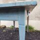 Antique table with spindle legs, patinated in celadon blue – solid wood – 19