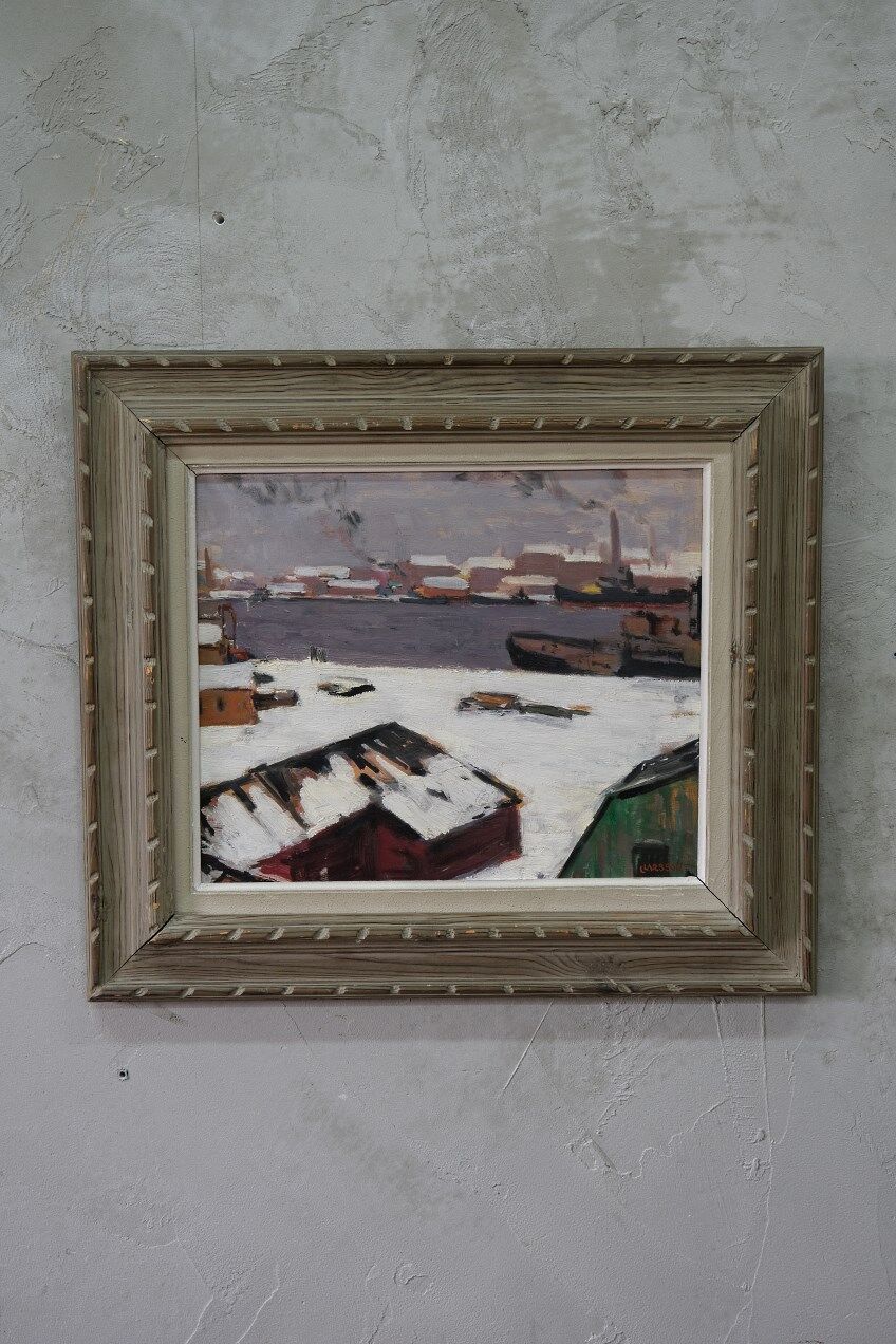 Peinture suédoise, années 1940, huile sur panneau, Lars erik larsson (1912-1971)