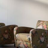 Modern Danish pair of curved lounge chairs, original fabric, Fritz Hansen, 1940.