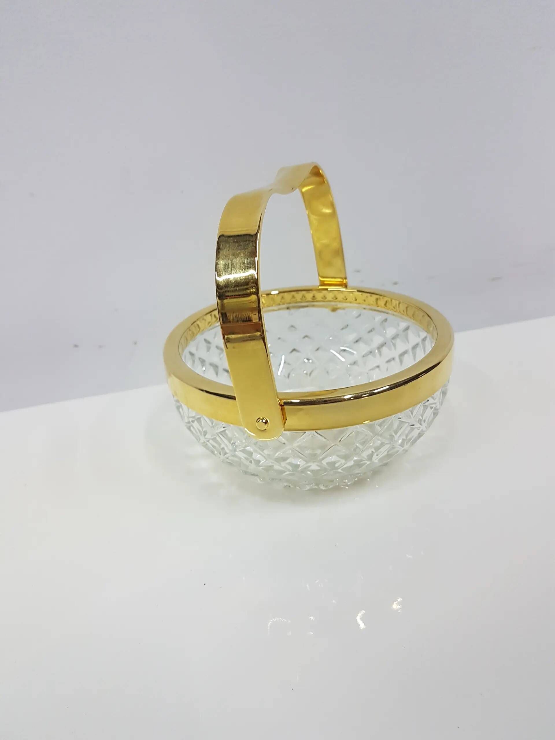 Transparent crystal basket with a gold-plated metal handle, Walther Glas, G