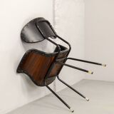 Italian Design Rosewood 'Swan' Side Chair with Black Leatherette Upholstery