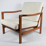 Fauteuil scandinave original Baczyk, années 1960, rénovation, beige, teck