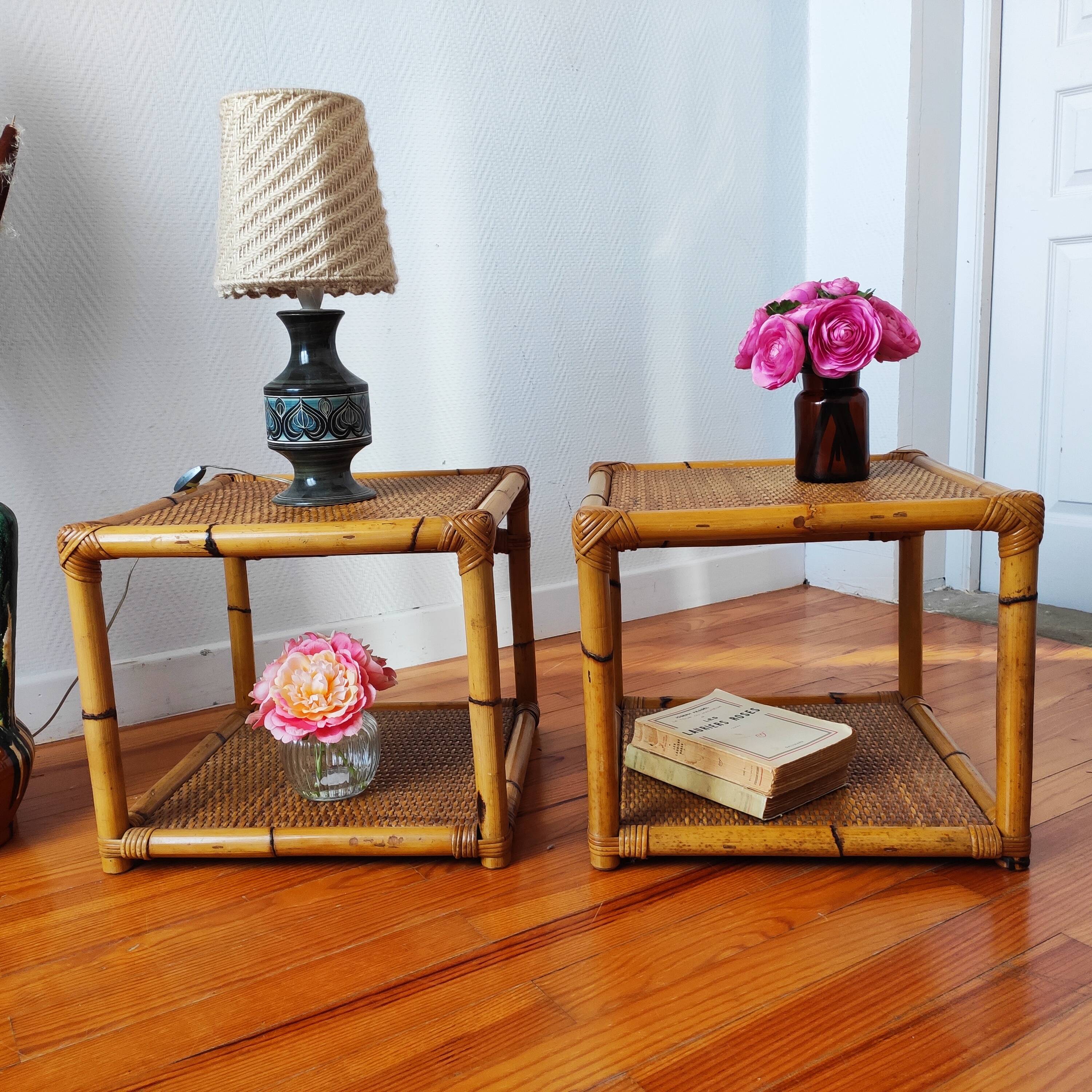 Pair of rattan end table bedside tables