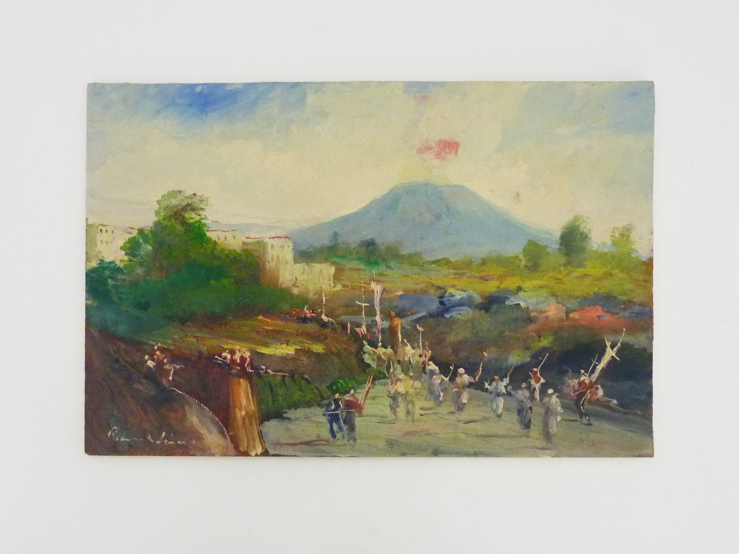 Oil on wood by Riccardo Capone Procession 50s 60s