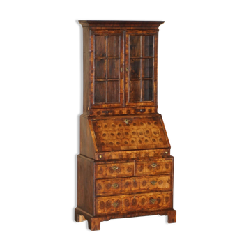 Bureau Vitrine Géorgien Antique en Placage d'Huître vers 1780