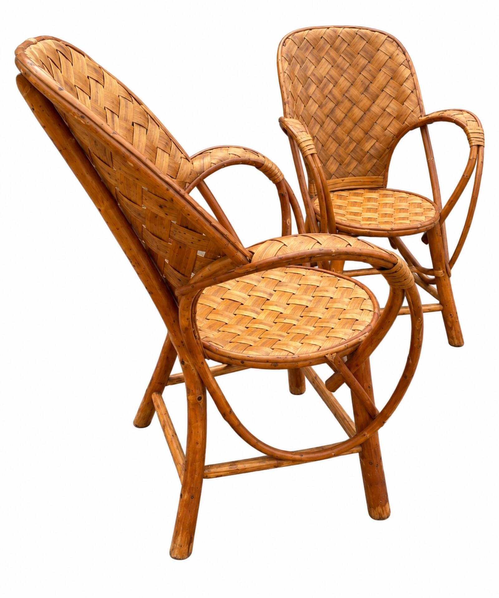 Ensemble de jardin vintage en rotin tressé –table ronde et 4 fauteuils