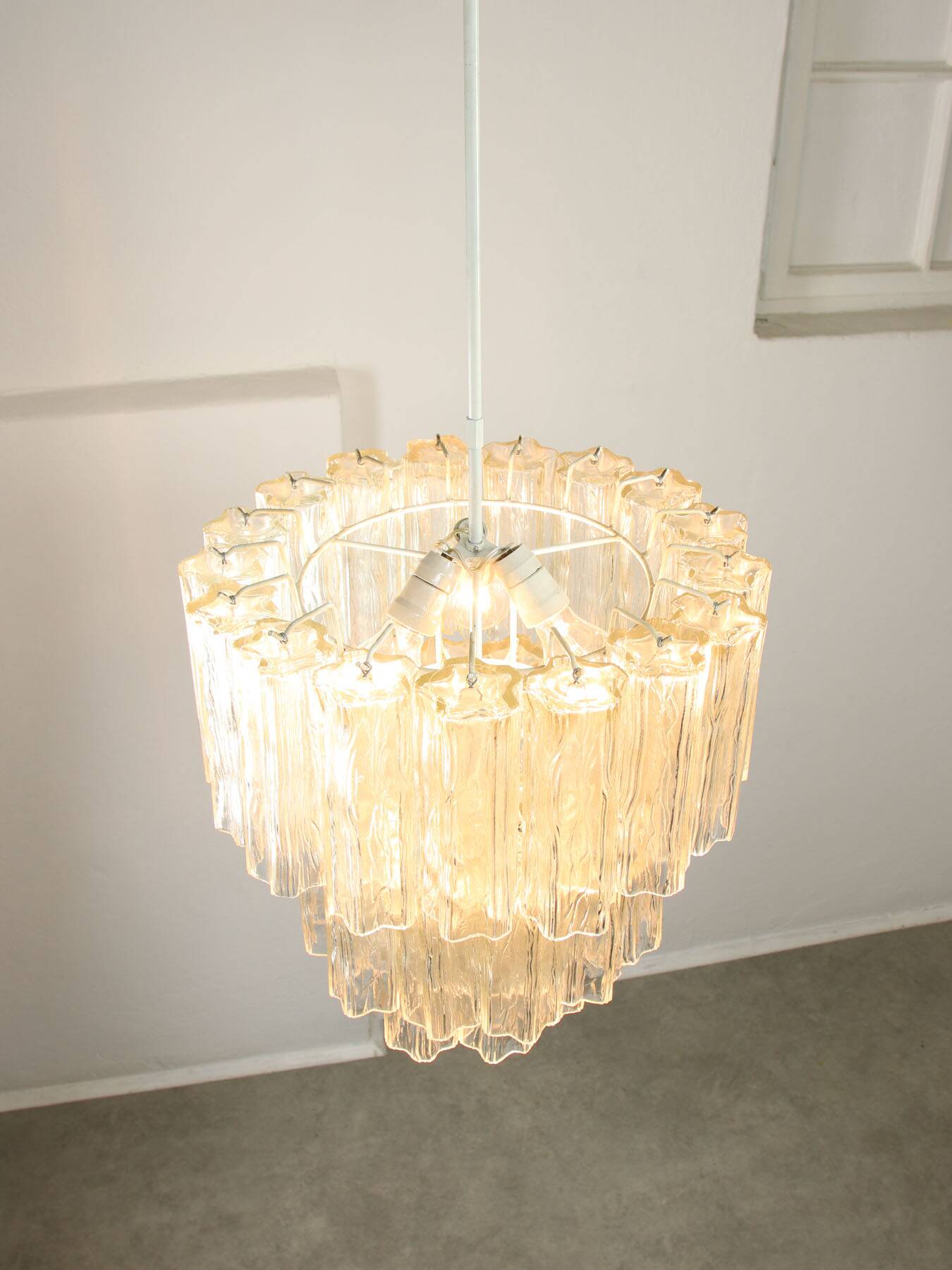 Large Mid-century Italian Glass Cascade Chandelier