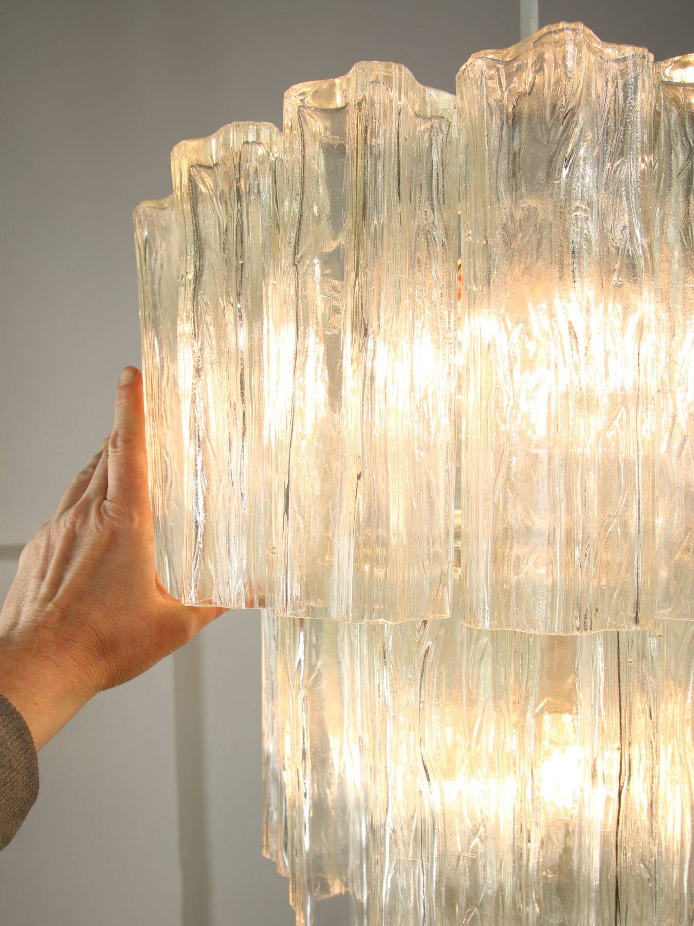 Large Mid-century Italian Glass Cascade Chandelier