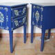 2 bedside tables, flowery blue lacquered