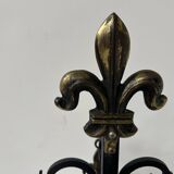 20th century wrought iron and bronze fireplace set