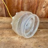 Vintage flower-shaped transparent glass pendant globe.