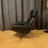 Leather swivel armchair, Denmark, 1960s